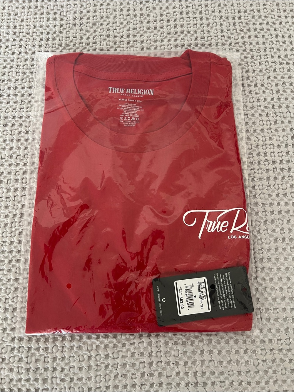 True Religion Men's Red Logo Crew Tee - White Script